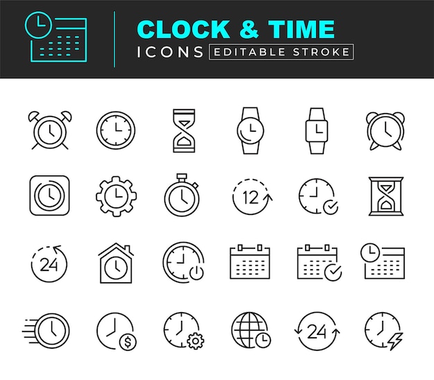 Clock and time icon set vector date time icon