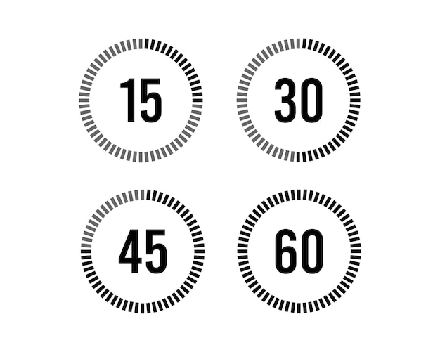 Clock timer time passage icon set form 15 minutes to 60 minutes