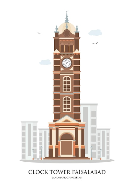 Clock Tower Detailed illustration Pakistan Faisalabad Landmark