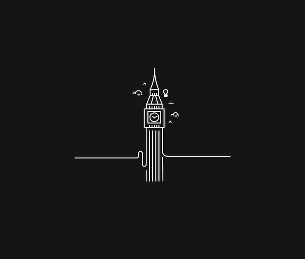 A Clock Tower Hand Drawn, Big Ben London - Outline for Design Vector Illustration