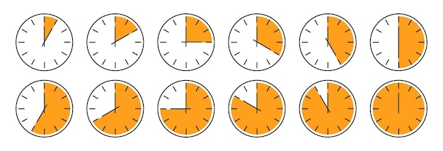 Clock vector icon set of round clocks faces showing different time