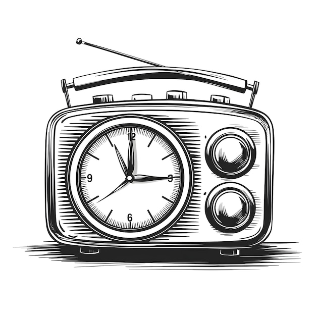 Clock vector pencil ink sketch drawing black and white monochrome engraving style