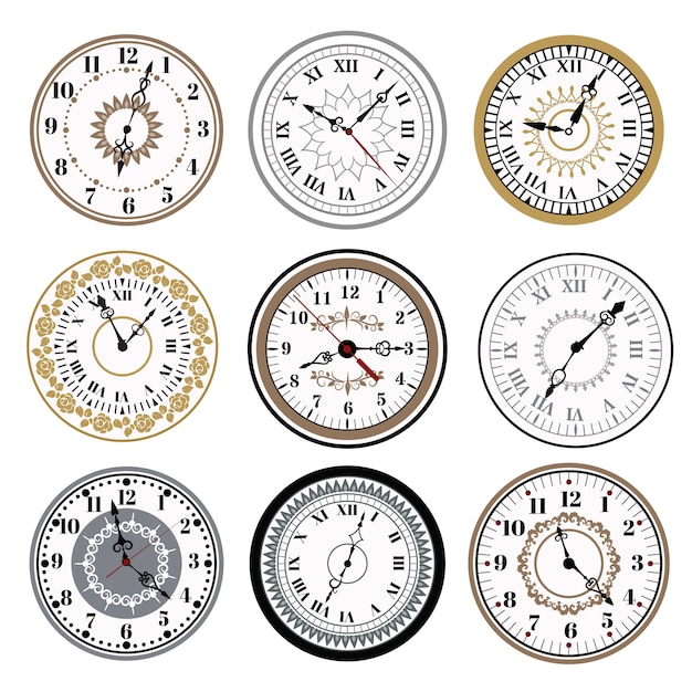 Vector clock watch alarms vector icons illustration