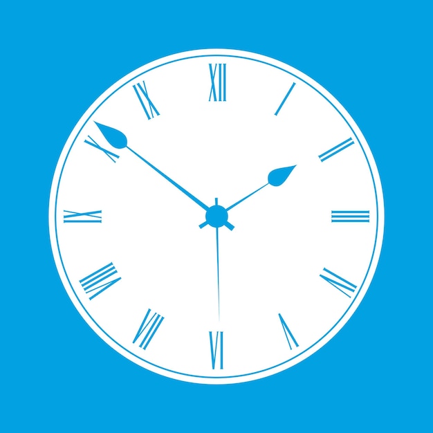 Clock white icon isolated on blue background