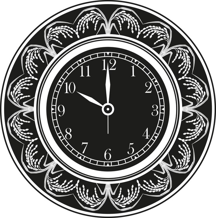 clock with grass frame handmade design vector