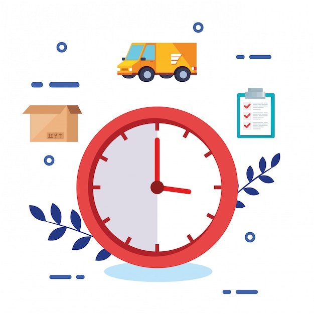 Vector clock with logistic service icons