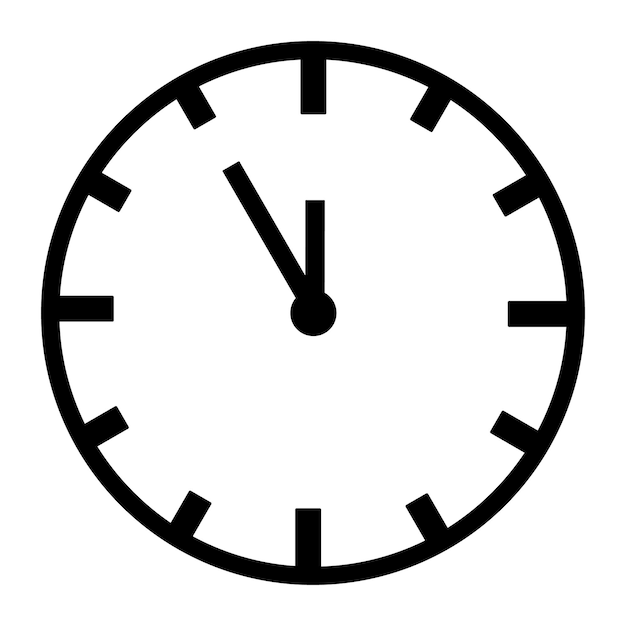 A clock with the time as 12 : 00 is shown in a white background.