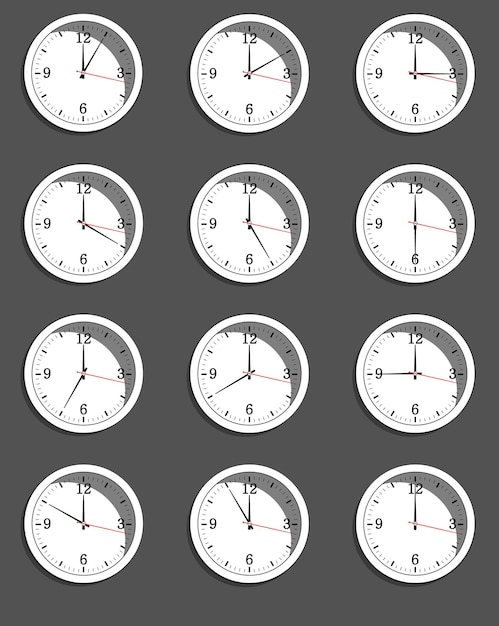 Clocks showing different time. vector illustration. eps10