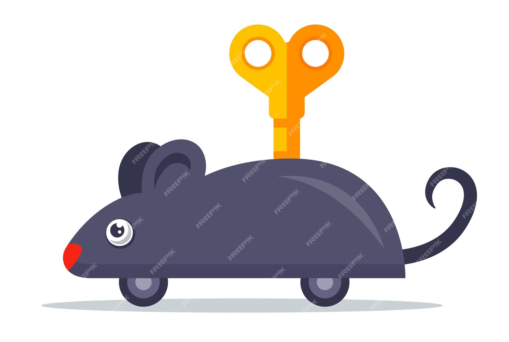 Premium Vector | A clockwork gray mouse with a key on its back. flat  character vector illustration.