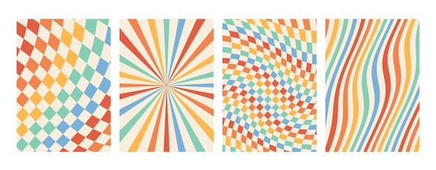 Clockwork arcobaleno sfondi scacchiera griglia onda swirl twirl pattern. stile anni '70