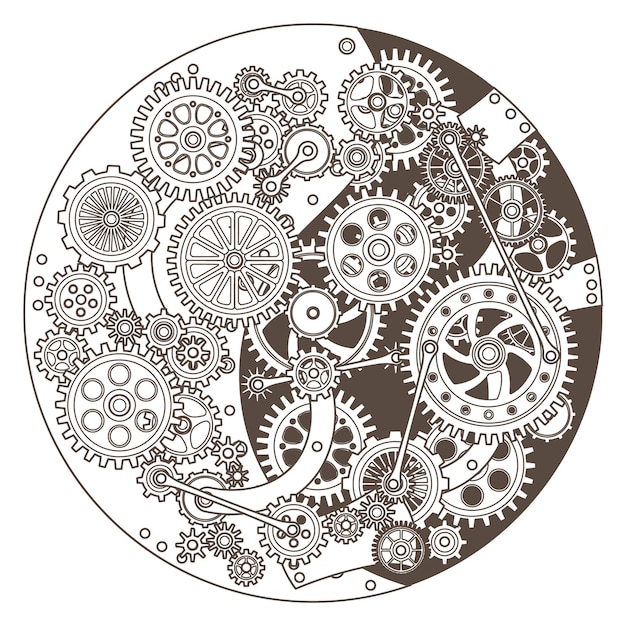 Vector clockwork in retro style gear mechanism clock cogwheel