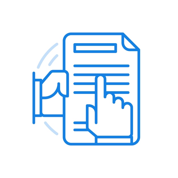 Close examination agreement vector line icon detailed review legal contract with error correction