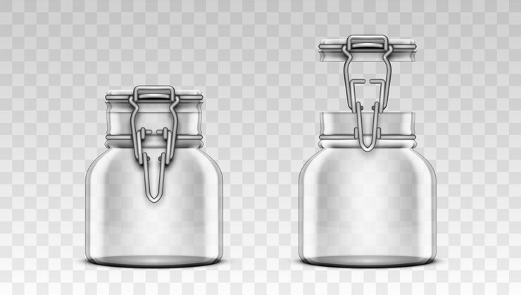 Vector close and open transparent empty swing top jar