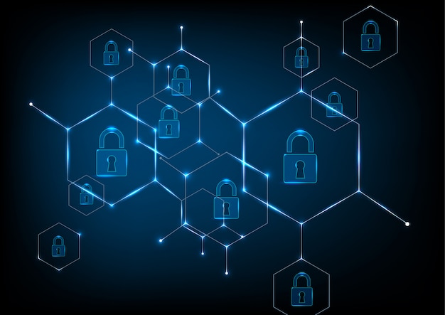 close padlock on technology background