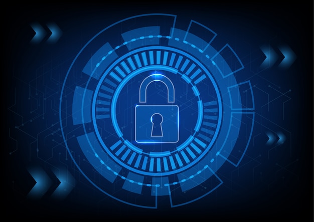 Close padlock on technology background