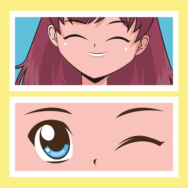 Vector close up anime face girl