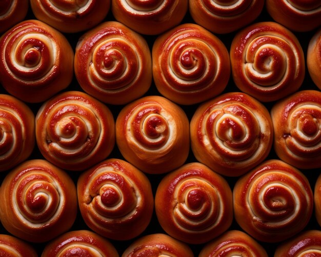 A close up of a bunch of buns with swirls on them