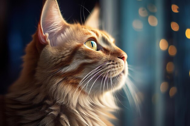 A close up of a cat looking out the window