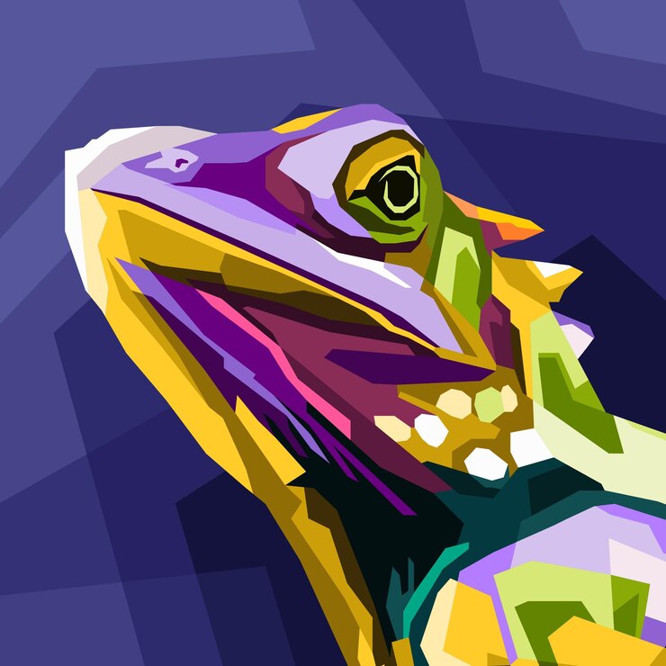 Vector close up chameleon lizard pop art portrait isolated decoration