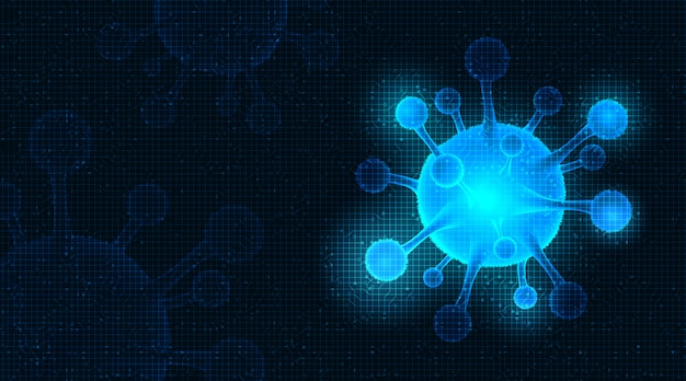 Vettore close-up coronavirus 2019-ncov su sfondo tecnologico, assistenza sanitaria medica e concetto di microbiologia, design for covid-19 outbreaking.