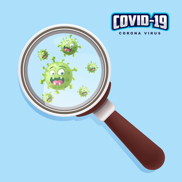 close up covid19 with magnifying glass_corona virus