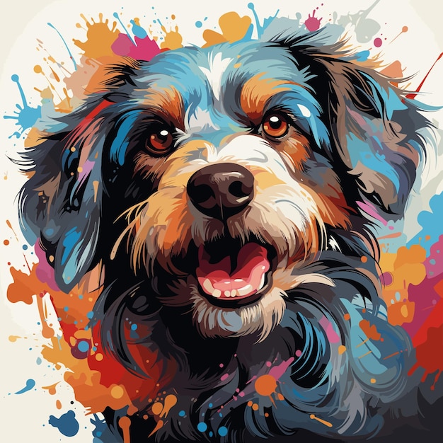 Vector close up of dog's face with paint splatters