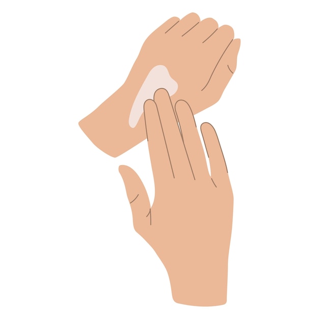 Vector close up of female hands applying cream skin care flat vector illustration hand skin care concept