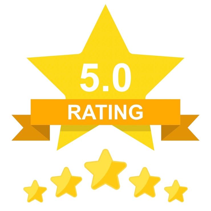 Vector a close up of five stars with a ribbon and a 5 0 rating sign