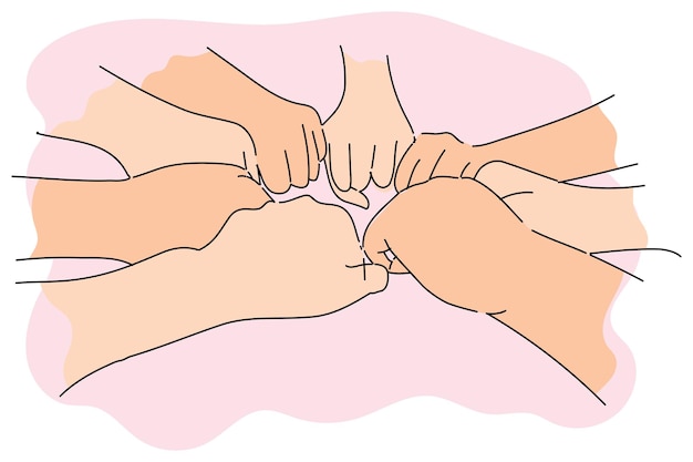 Close up group fist bump Team building concept Hand drawn flat vector illustration design