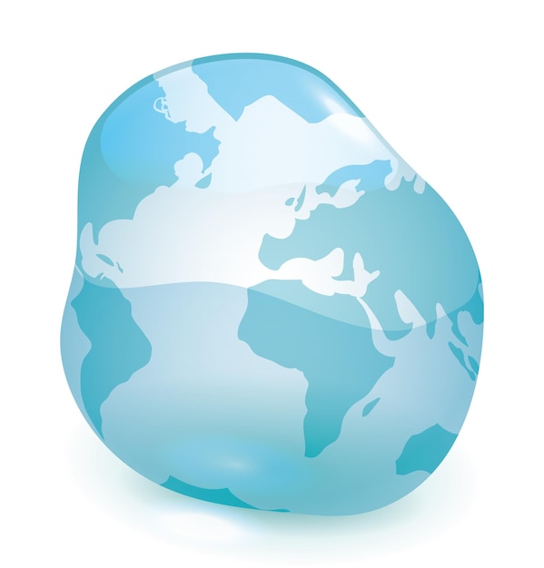 Close up of an irregular water drop with shiny effect and blue continents Design in gradient effect