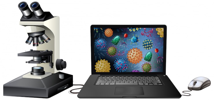 Vector close up isolated object of virus on computer screen