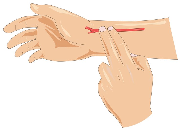 Vector close up of a man checking pulse rate with fingers