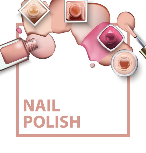 Close up of nail polish with drops of nail polish light pastel shades on white background. perfect for advertising banners, booklet, magazines. vector template