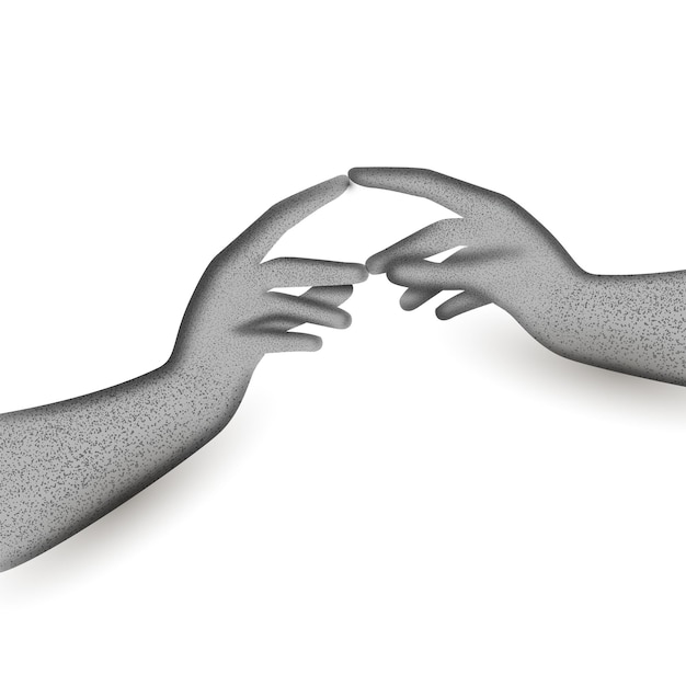 Вектор Крупный план 3d человеческих рук, прикасающихся друг к другу указательным пальцем на белом фоне