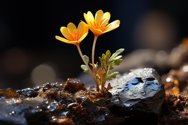 Close-up opname van een roze bloeiende saxifrage alpine plant in het water mooie reflecties