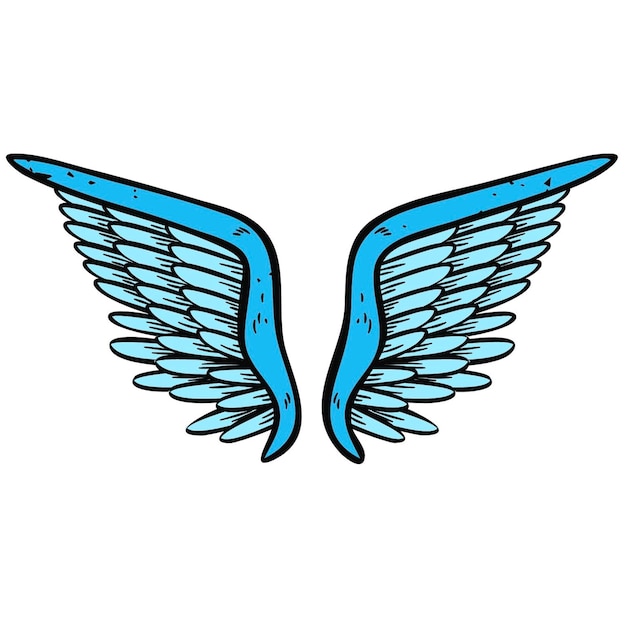 Un primo piano di una coppia di ali blu su uno sfondo bianco