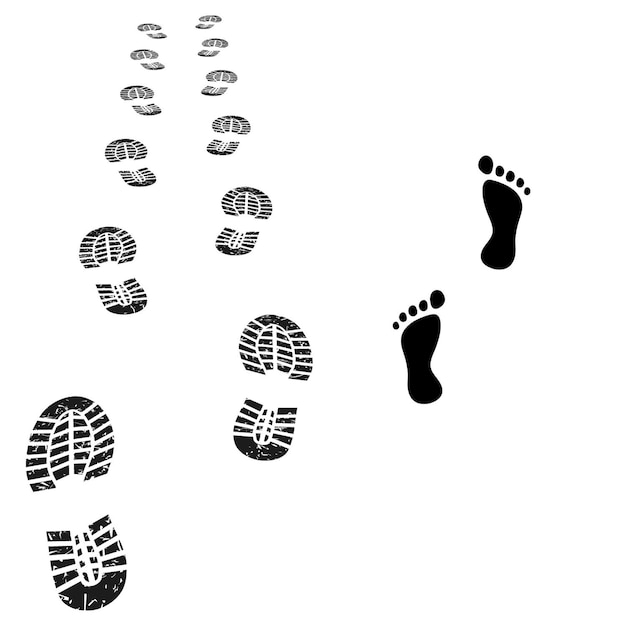 A close up of a pair of footprints and a pair of shoes