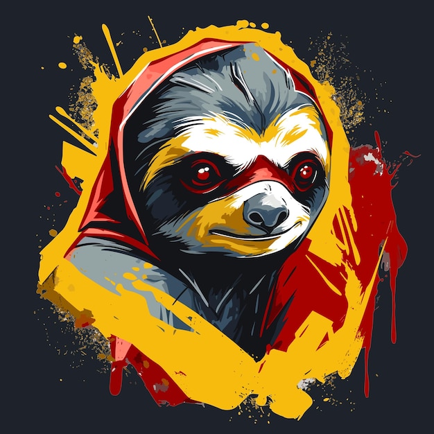 Vector a close up portrait of a sloth wearing a superhero suite vector art in graffiti style for tshirts