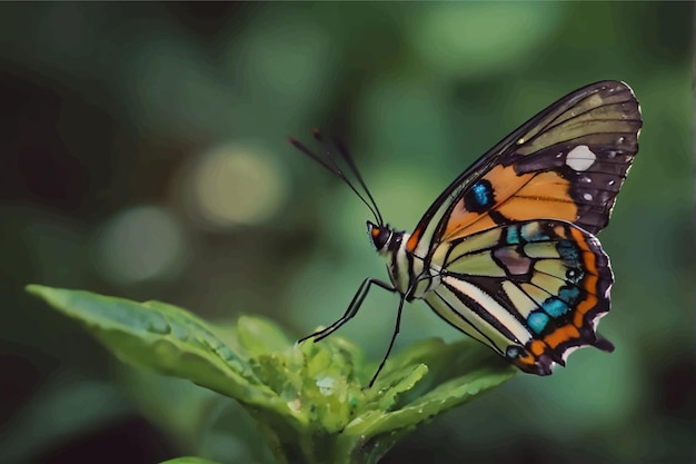 Close up side view of Banded Orange Butterfly on green leaf