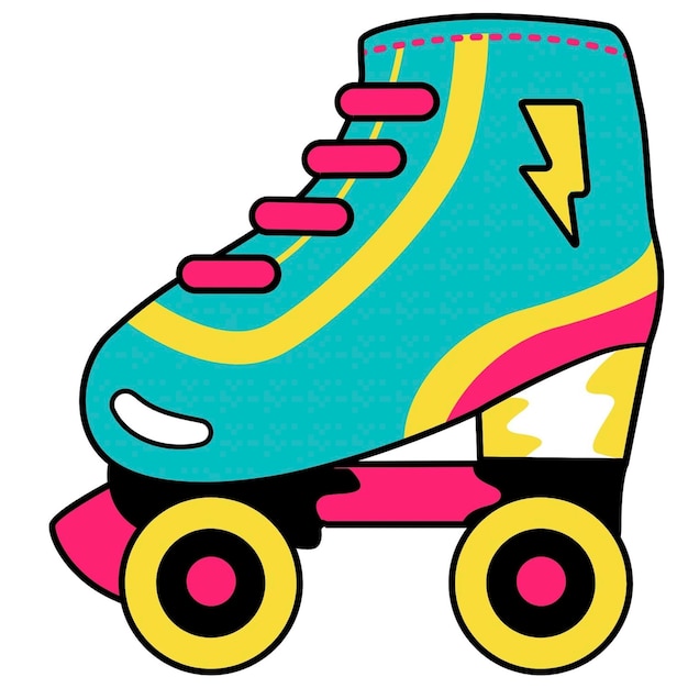 a close up of a skateboard with a colorful shoe on it