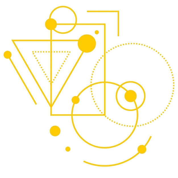 a close up of a yellow and white graphic with circles and a triangle