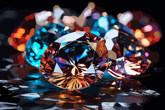 Vector close-up zijbeeld van ronde briljant gesneden diamant op zwarte achtergrond 3d-illustratie