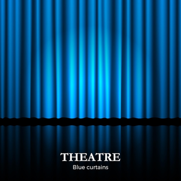 Closed blue theater curtain with spotlight