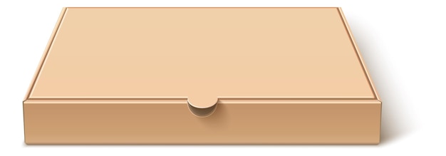 閉じた段ボールのパッケージ。白い背景で隔離のピザボックスの空白の現実的なモックアップ