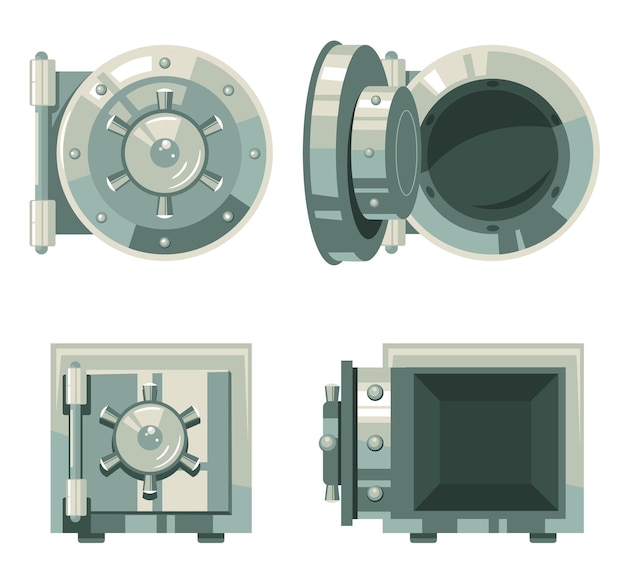 Vector closed and open empty iron safe isolated set