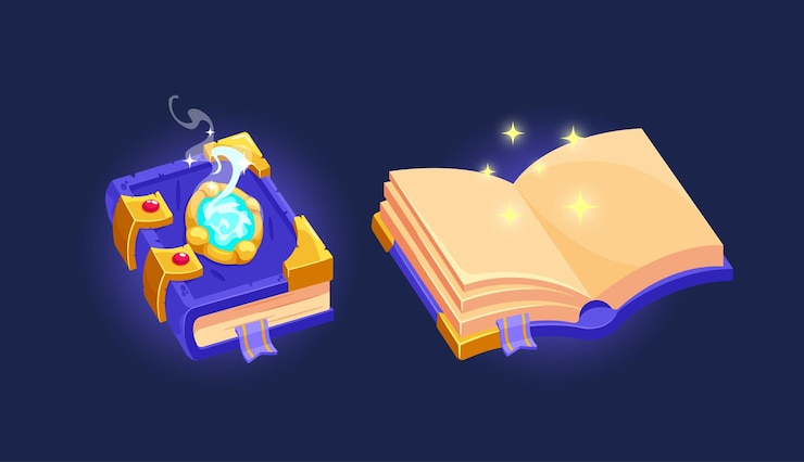 Vector closed and open enchanting magic books with mystical spells and ancient wisdom immerse in a world of sorcery