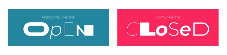 Vector closed and open signs for hanging on door or window signboards template for shop retail store