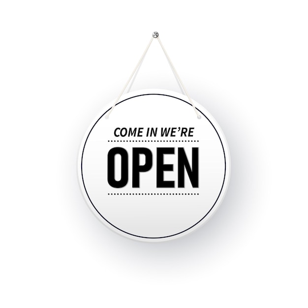 Closed and open white signboards hanged rectangular shape clipboard for retail shop store cafe bar r