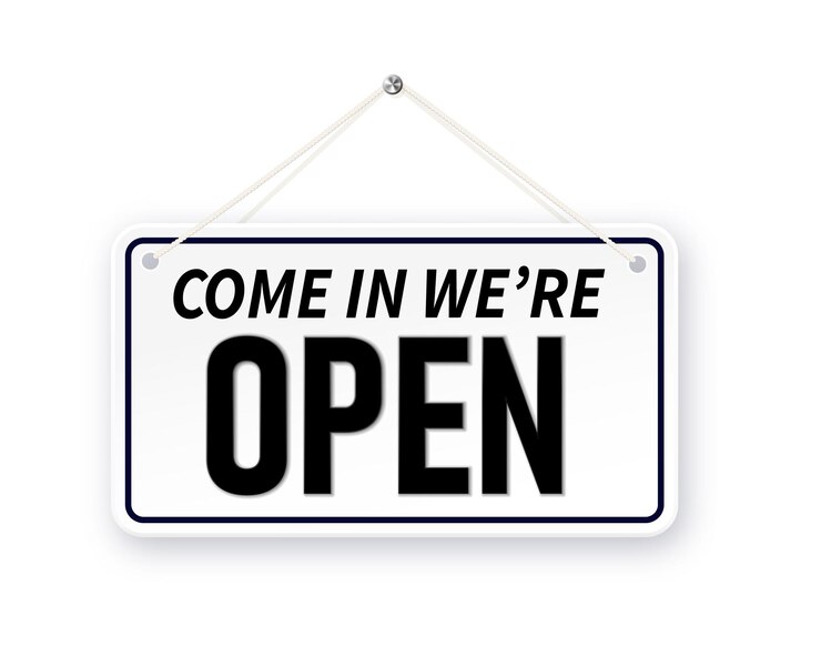 Vector closed and open white signboards hanged rectangular shape clipboard for retail shop store cafe bar r