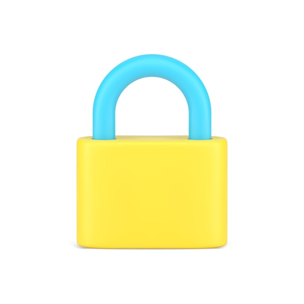 Closed padlock 3d icon yellow lock with blue steel shackle